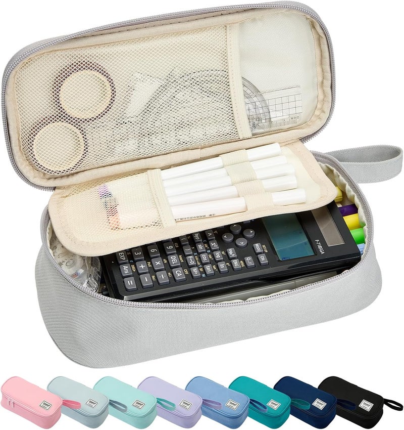 SPACEMATE Pencil Case Pouch Box Bag School Supplies Girls Boys Kids, Cute Preppy Stuff Large Big Capacity Aesthetic Pen Organizer, Back to College Stationary, Light Gray, Standard Stlye, 1800ml - Image 1